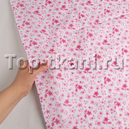 Ситец набивной - Ярко-розовые цветочки (ширина 80 см)
